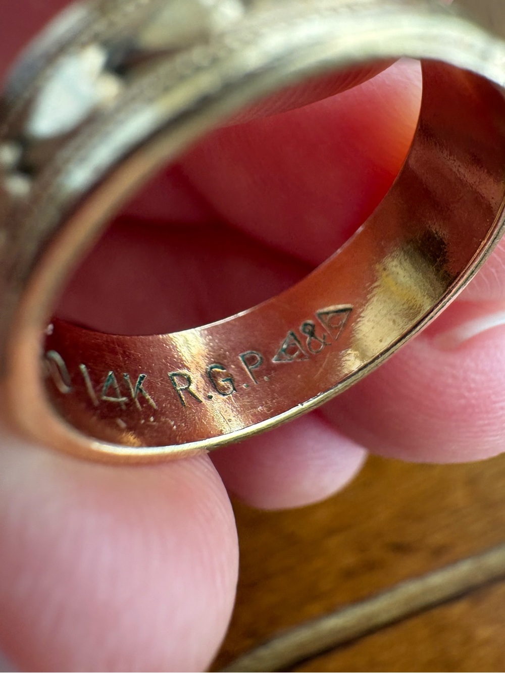 Vintage 14K yellow gold tone R.G.P. Heart Wedding eternity Band Ring 6 3/4 6.75 - Picture 15 of 16